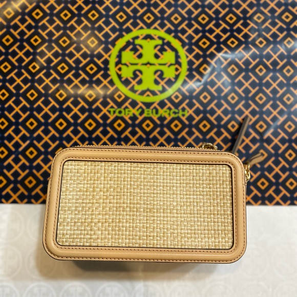 NWT! Tory Burch Embroidered Straw Double-Zip Mini Bag - Picture 4 of 7